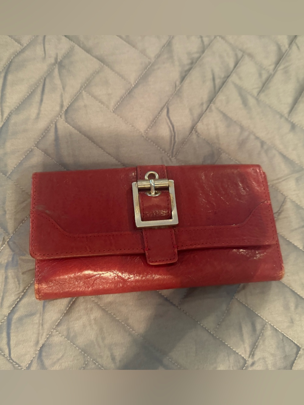 Red Leather Vintage Coach Buckle Wallet